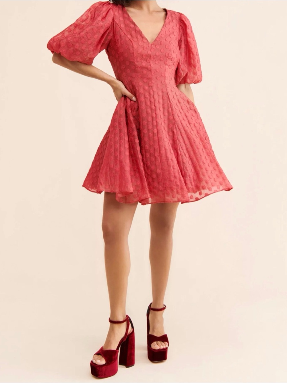 Rachel Parcell Organza Dot V-Neck Fit & Flare Dress, size 12
